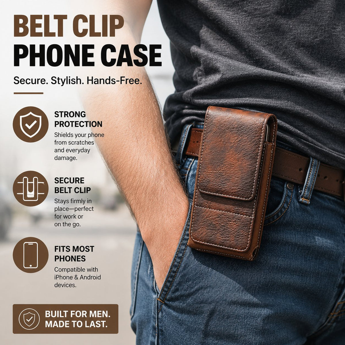 Vexo Phone Pouch | Multi-Pocket Leather Holster with Magnetic Closure - Hartwella