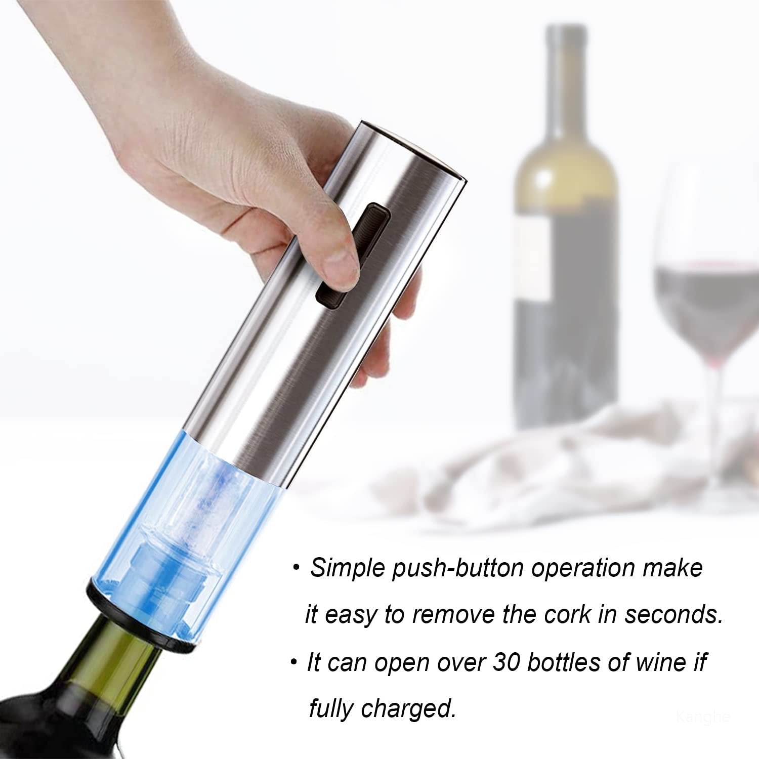 Vino Magic Electric Wine Opener | Effortless Cork Removal, Stainless Steel - Hartwella
