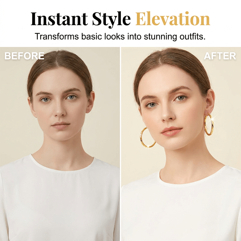Viora Gold Hoop Earrings | Textured Minimalist Round Design, Secure Snap Closure - Hartwella