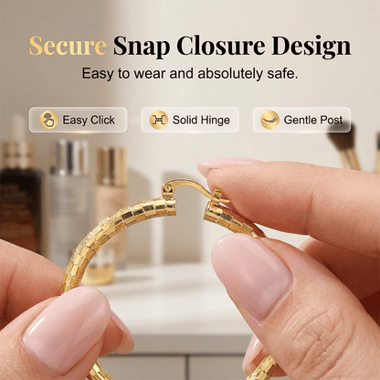 Viora Gold Hoop Earrings | Textured Minimalist Round Design, Secure Snap Closure - Hartwella