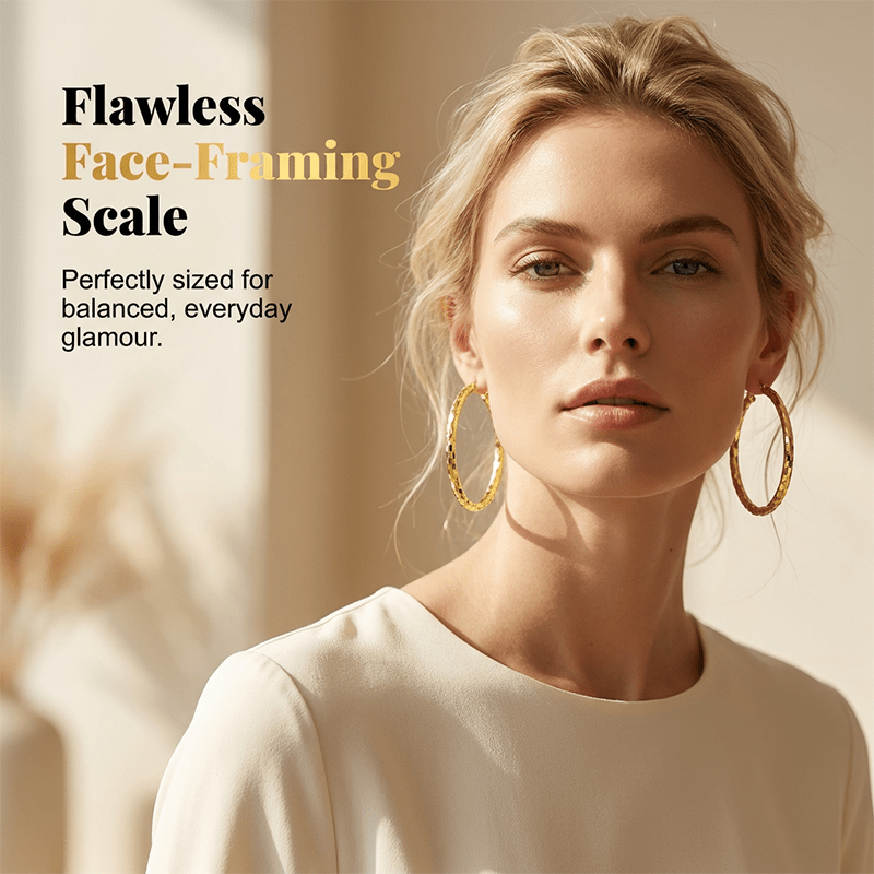 Viora Gold Hoop Earrings | Textured Minimalist Round Design, Secure Snap Closure - Hartwella