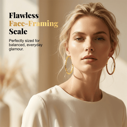 Viora Gold Hoop Earrings | Textured Minimalist Round Design, Secure Snap Closure - Hartwella