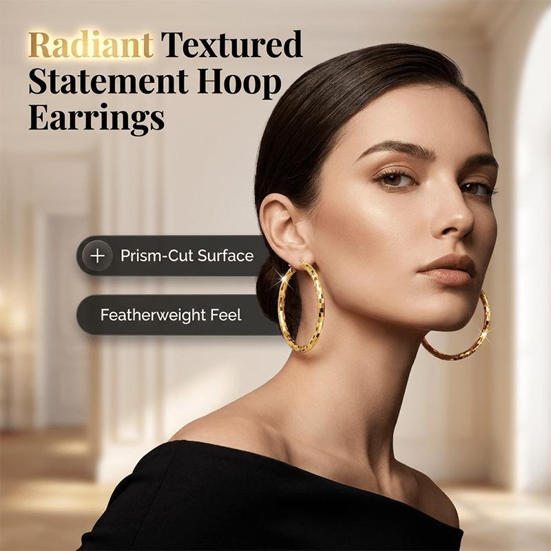 Viora Gold Hoop Earrings | Textured Minimalist Round Design, Secure Snap Closure - Hartwella