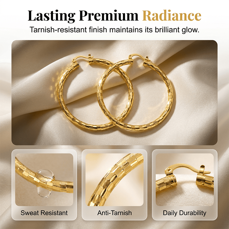 Viora Gold Hoop Earrings | Textured Minimalist Round Design, Secure Snap Closure - Hartwella