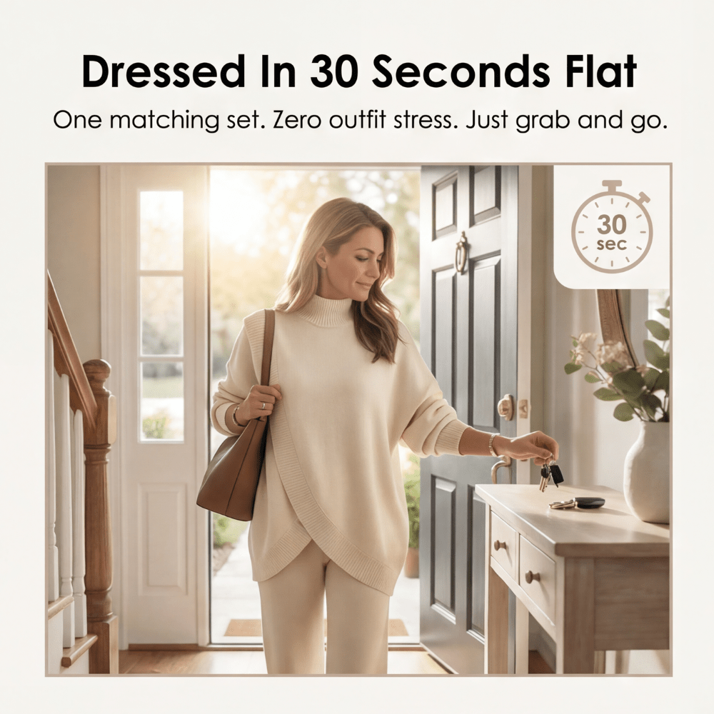 Viva Asymmetric Knit Set | Soft Polyester, Wide Leg Pants - Hartwella