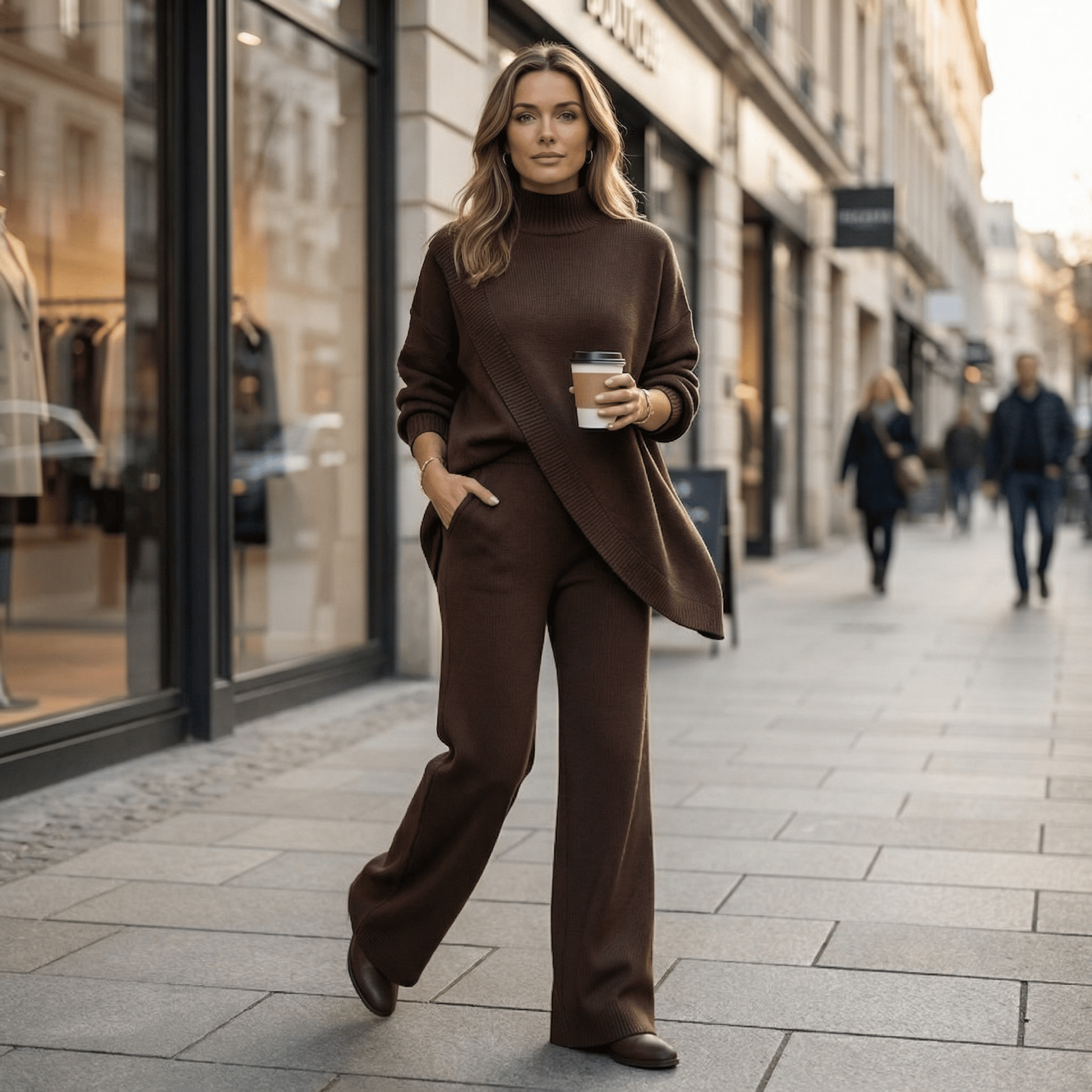 Viva Asymmetric Knit Set | Soft Polyester, Wide Leg Pants - Hartwella