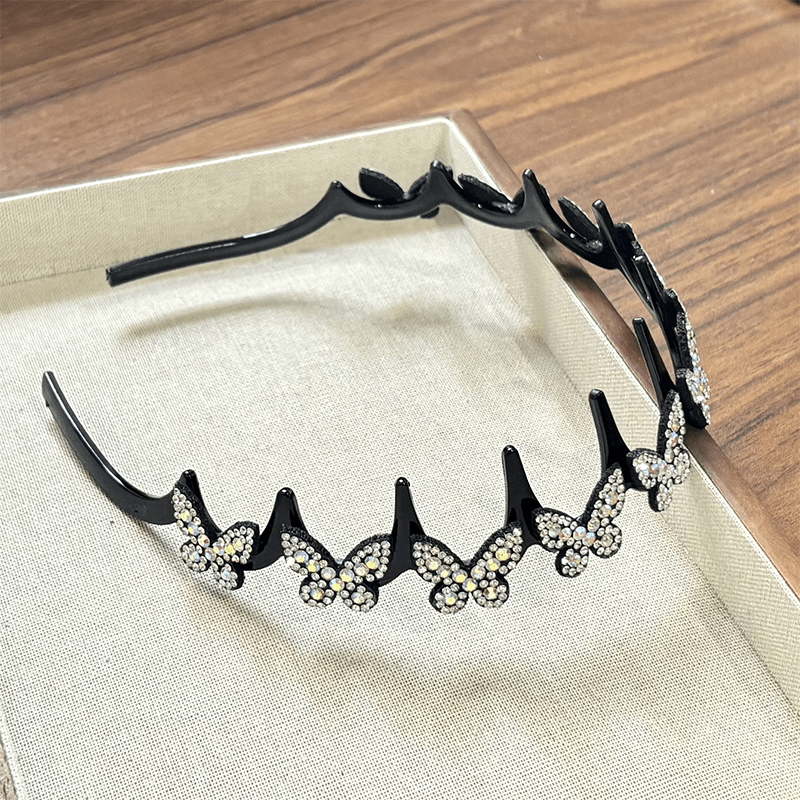 Viva Wavy Headband Set | Rhinestone Butterfly Design for Women - Hartwella