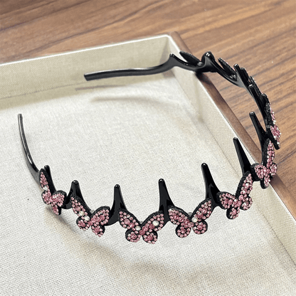 Viva Wavy Headband Set | Rhinestone Butterfly Design for Women - Hartwella