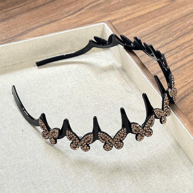 Viva Wavy Headband Set | Rhinestone Butterfly Design for Women - Hartwella