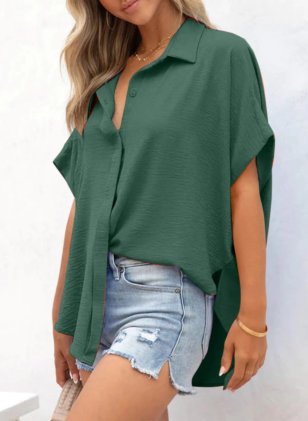 Wanda Casual Shirt | Oversized V - Neck, Lightweight - Hartwella