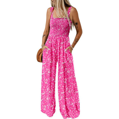 Wanda Floral Jumpsuit | Sleeveless, Elastic Waist, Wide-Leg - Hartwella