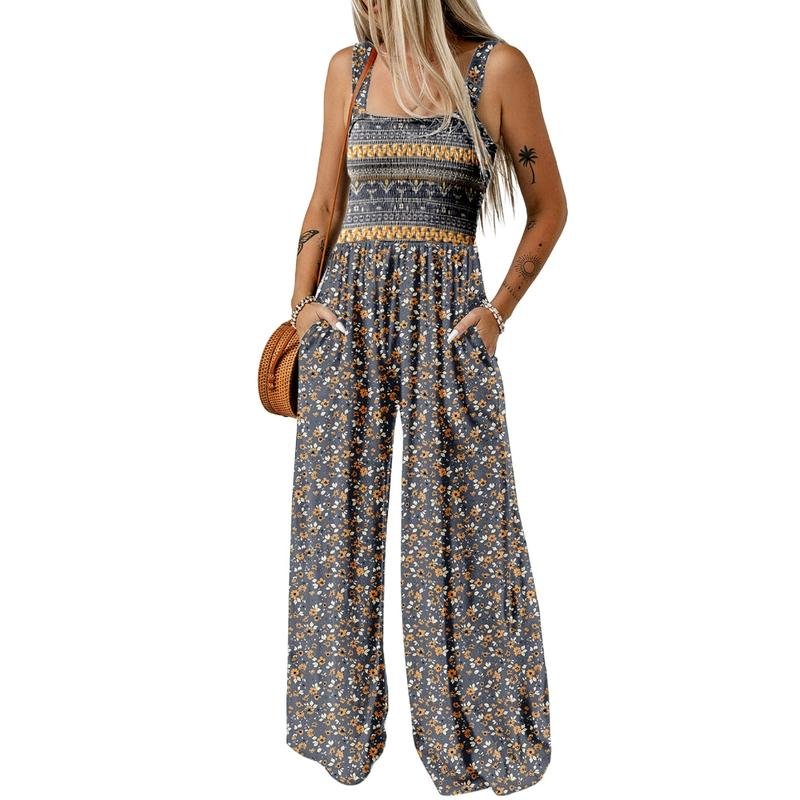 Wanda Floral Jumpsuit | Sleeveless, Elastic Waist, Wide-Leg - Hartwella