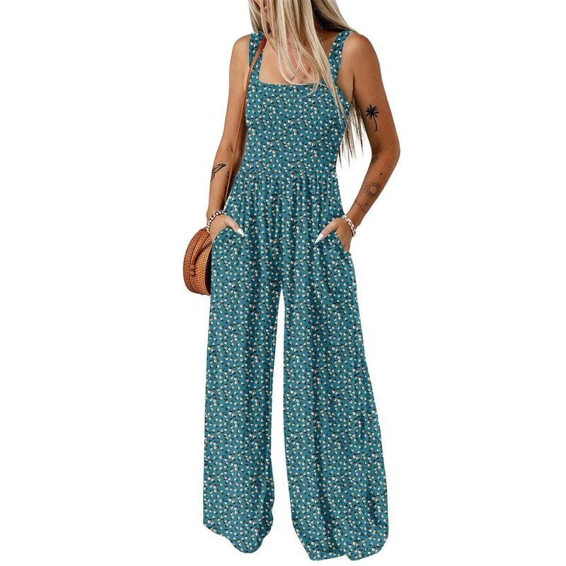 Wanda Floral Jumpsuit | Sleeveless, Elastic Waist, Wide-Leg - Hartwella