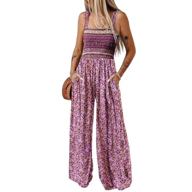 Wanda Floral Jumpsuit | Sleeveless, Elastic Waist, Wide-Leg - Hartwella