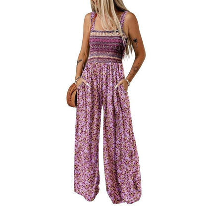 Wanda Floral Jumpsuit | Sleeveless, Elastic Waist, Wide-Leg - Hartwella