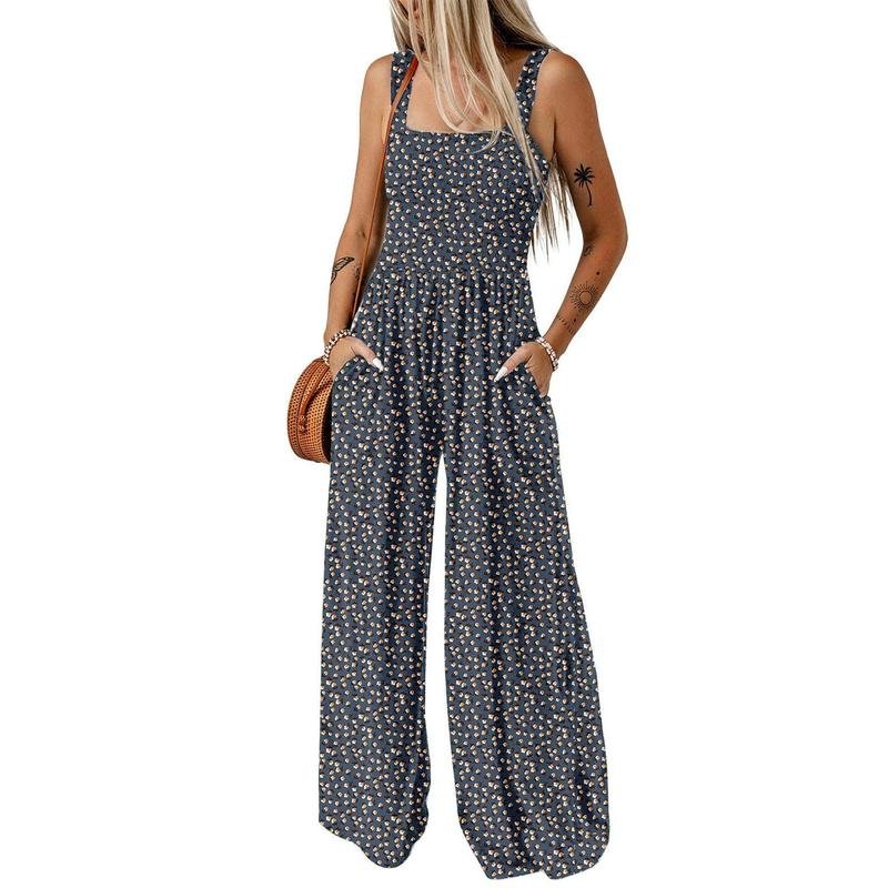 Wanda Floral Jumpsuit | Sleeveless, Elastic Waist, Wide-Leg - Hartwella