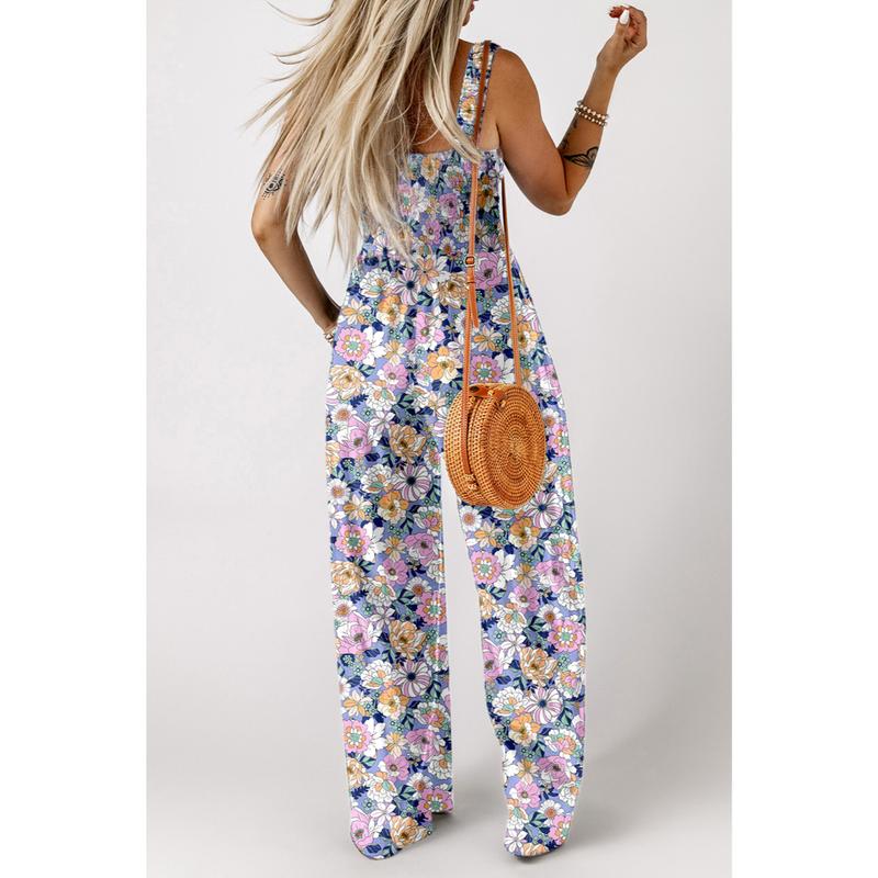 Wanda Floral Jumpsuit | Sleeveless, Elastic Waist, Wide-Leg - Hartwella