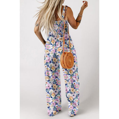 Wanda Floral Jumpsuit | Sleeveless, Elastic Waist, Wide-Leg - Hartwella
