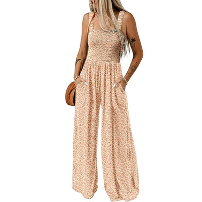 Wanda Floral Jumpsuit | Sleeveless, Elastic Waist, Wide-Leg - Hartwella