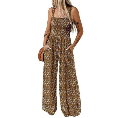 Wanda Floral Jumpsuit | Sleeveless, Elastic Waist, Wide-Leg - Hartwella