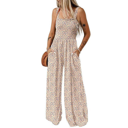 Wanda Floral Jumpsuit | Sleeveless, Elastic Waist, Wide-Leg - Hartwella