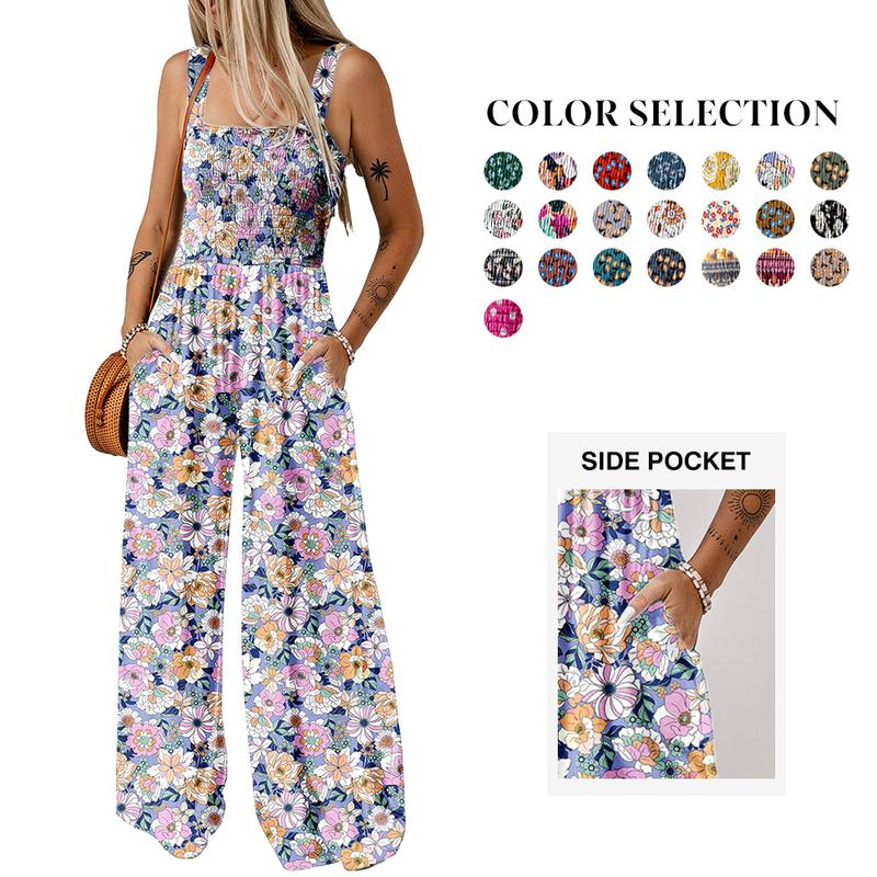 Wanda Floral Jumpsuit | Sleeveless, Elastic Waist, Wide-Leg - Hartwella