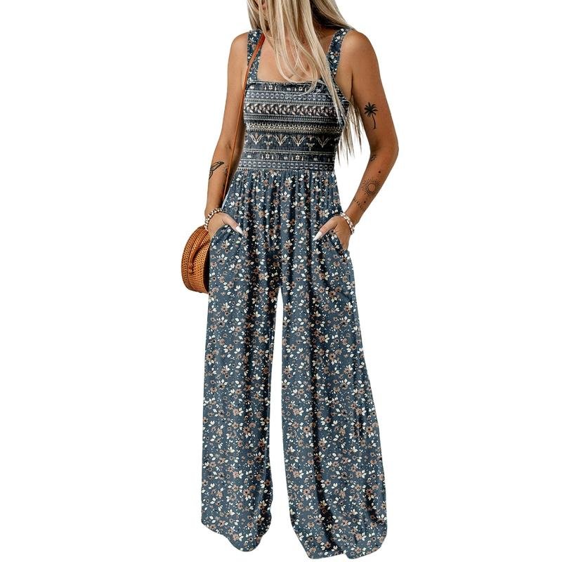 Wanda Floral Jumpsuit | Sleeveless, Elastic Waist, Wide-Leg - Hartwella