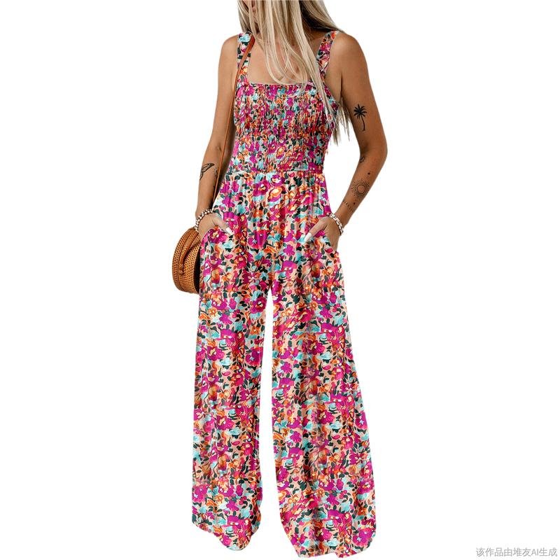 Wanda Floral Jumpsuit | Sleeveless, Elastic Waist, Wide-Leg - Hartwella