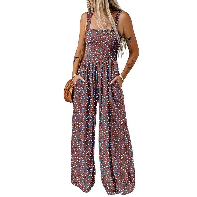 Wanda Floral Jumpsuit | Sleeveless, Elastic Waist, Wide-Leg - Hartwella