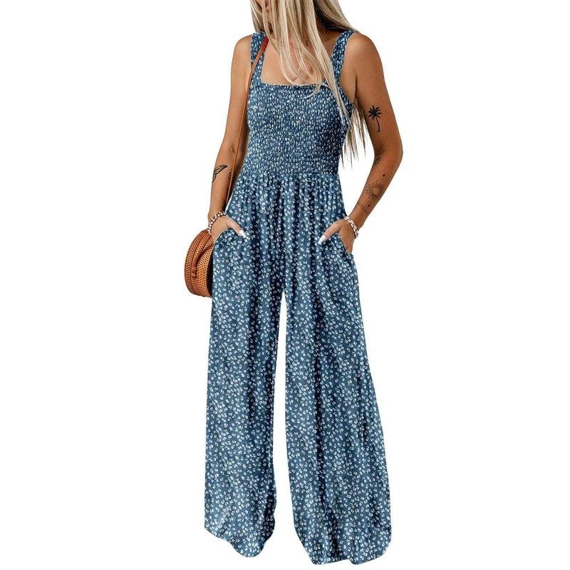 Wanda Floral Jumpsuit | Sleeveless, Elastic Waist, Wide-Leg - Hartwella