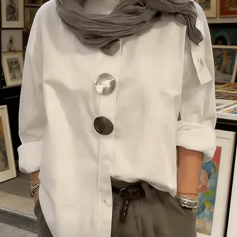 Wanda Oversized Button Down Shirt | Elegant Collar, Metallic Buttons, Comfortable Fit - Hartwella