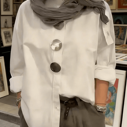 Wanda Oversized Button Down Shirt | Elegant Collar, Metallic Buttons, Comfortable Fit - Hartwella