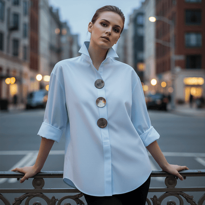Wanda Oversized Button Down Shirt | Elegant Collar, Metallic Buttons, Comfortable Fit - Hartwella