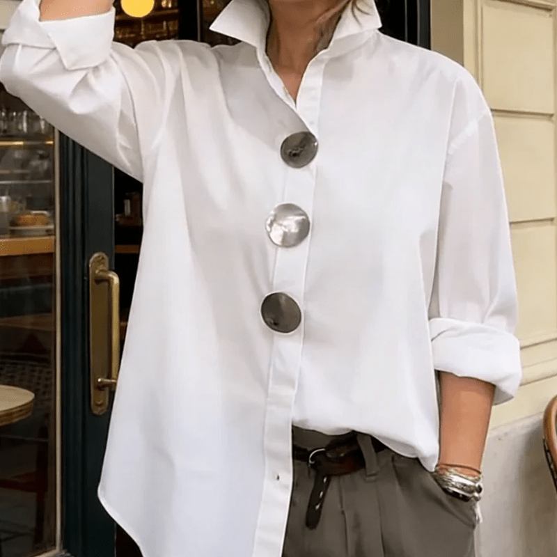 Wanda Oversized Button Down Shirt | Elegant Collar, Metallic Buttons, Comfortable Fit - Hartwella