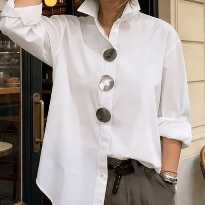 Wanda Oversized Button Down Shirt | Elegant Collar, Metallic Buttons, Comfortable Fit - Hartwella