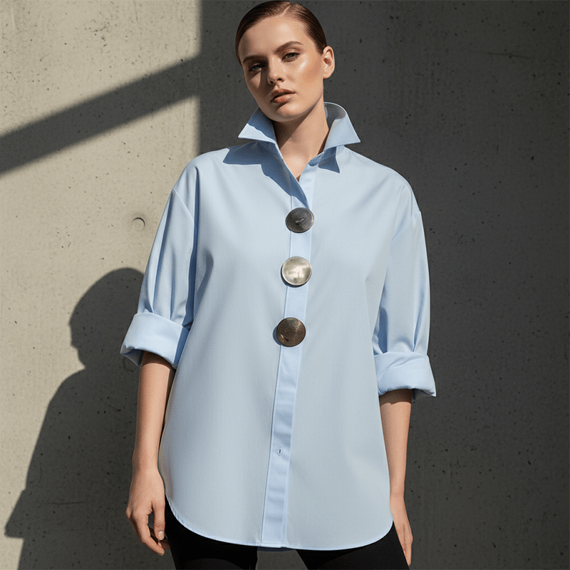 Wanda Oversized Button Down Shirt | Elegant Collar, Metallic Buttons, Comfortable Fit - Hartwella