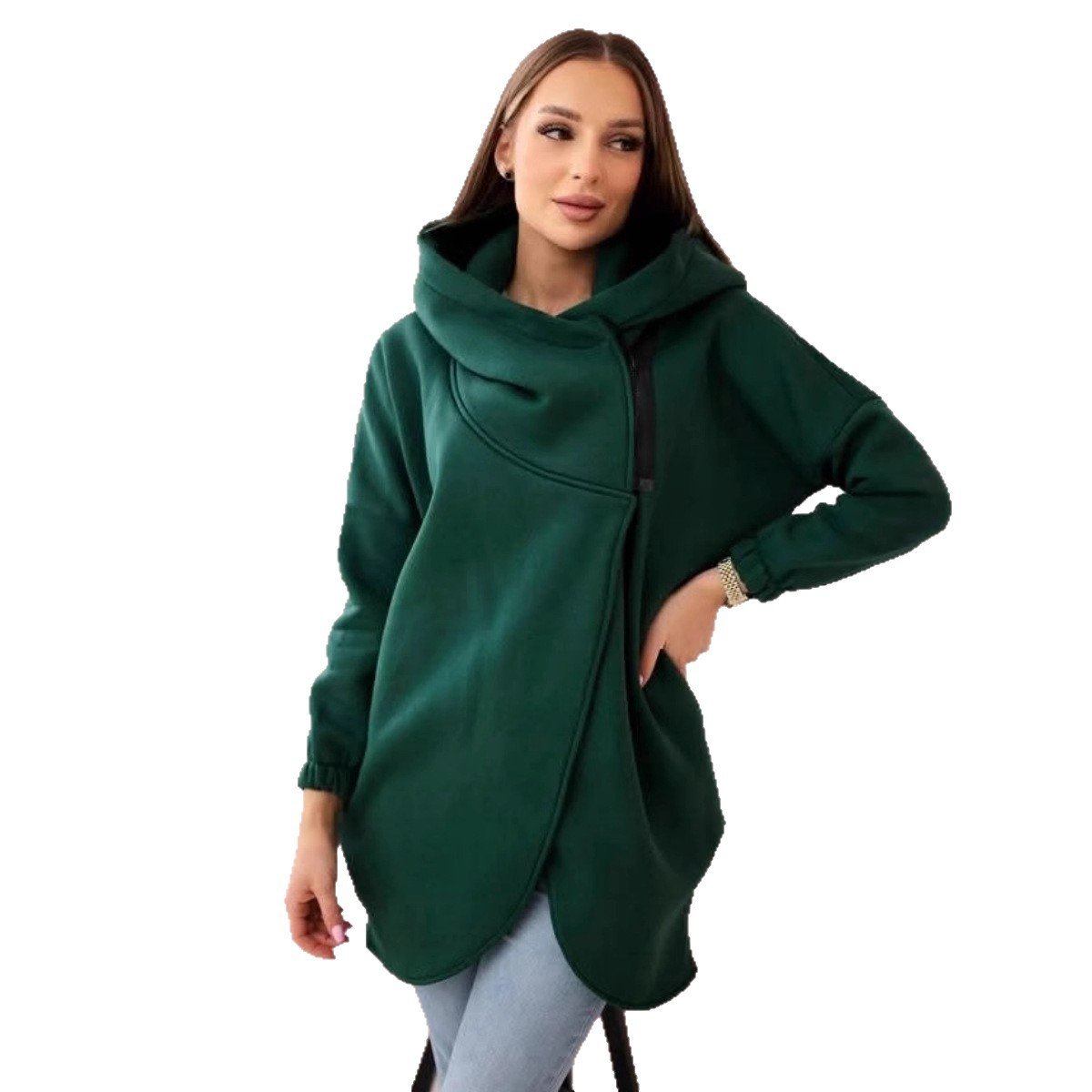 Wanda Plus Size Hoodie | Half-Zip, Asymmetrical Hem, Loose Fit - Hartwella