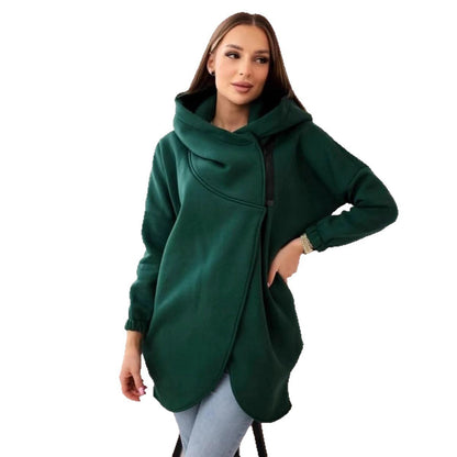 Wanda Plus Size Hoodie | Half-Zip, Asymmetrical Hem, Loose Fit - Hartwella