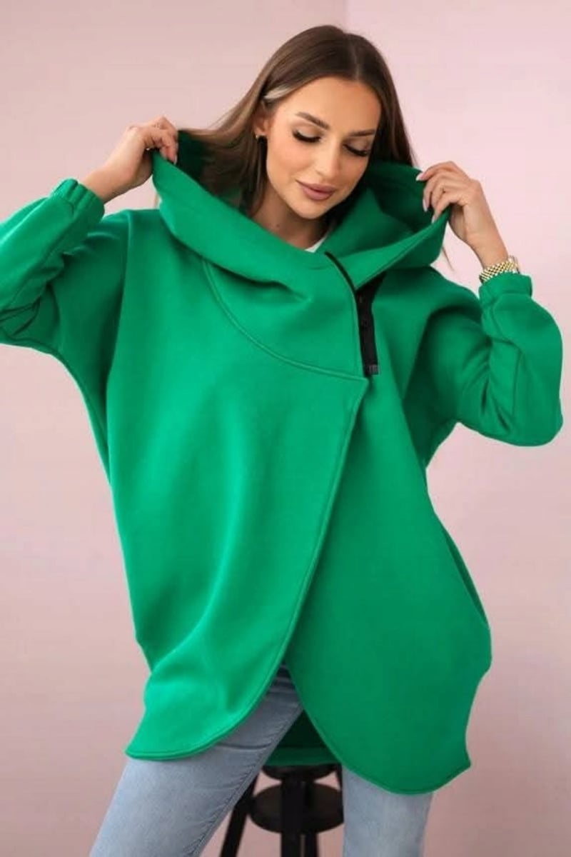Wanda Plus Size Hoodie | Half-Zip, Asymmetrical Hem, Loose Fit - Hartwella