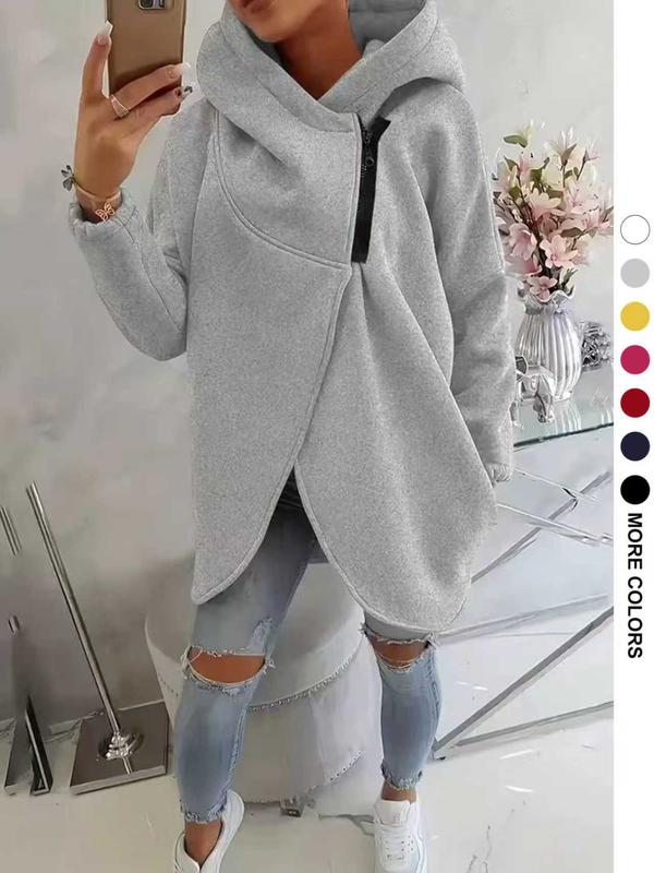 Wanda Plus Size Hoodie | Half-Zip, Asymmetrical Hem, Loose Fit - Hartwella