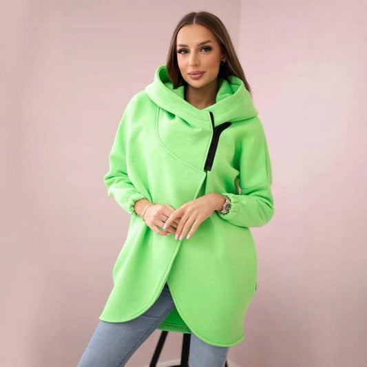Wanda Plus Size Hoodie | Half-Zip, Asymmetrical Hem, Loose Fit - Hartwella