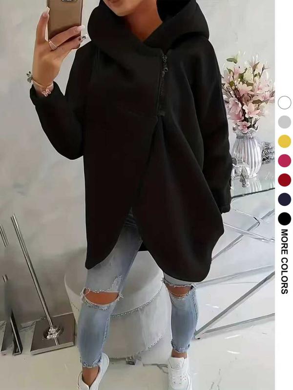 Wanda Plus Size Hoodie | Half-Zip, Asymmetrical Hem, Loose Fit - Hartwella