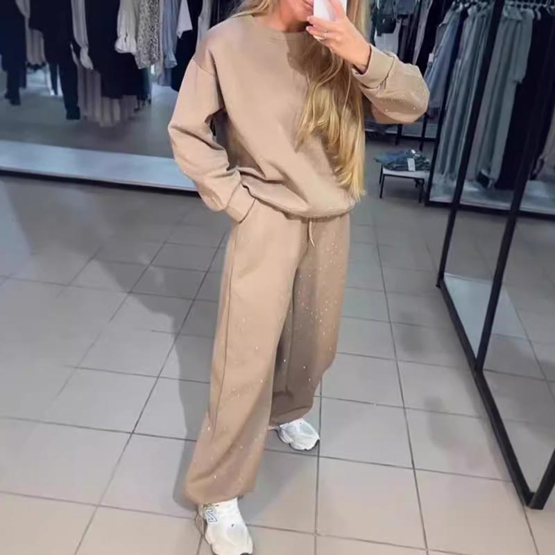 Wanda Sports Set | Casual Round-Neck Sweatshirt & Jogger Pants - Hartwella