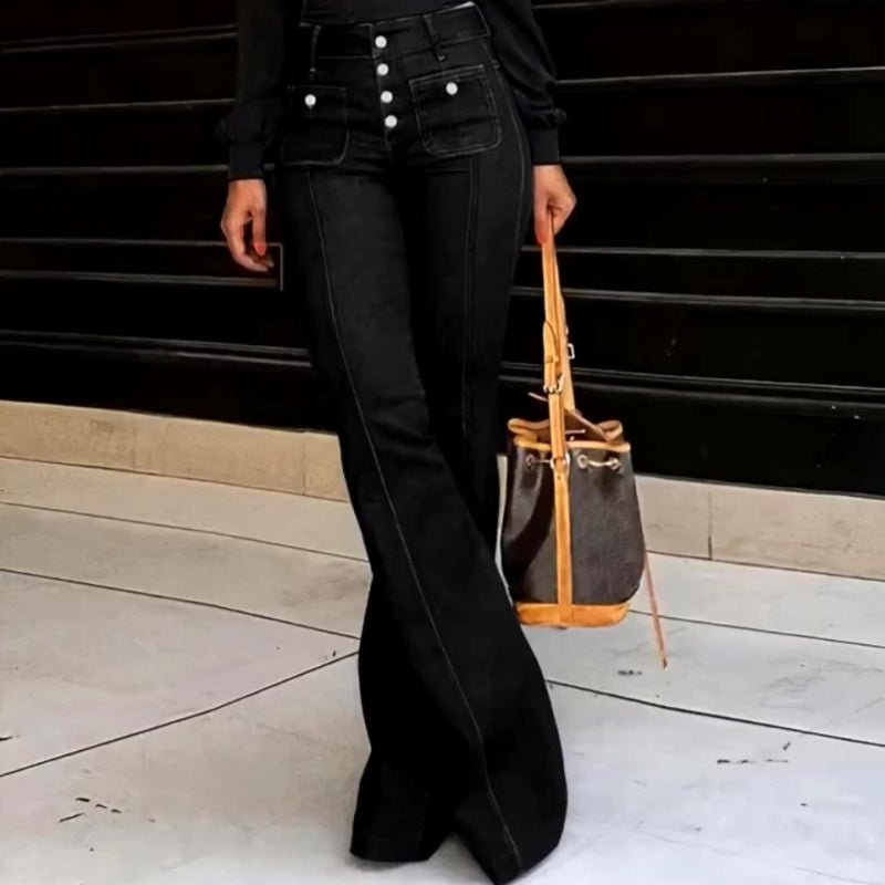 Wanda Women's Jeans | High-Waisted, Stretch Black Flared Denim - Hartwella