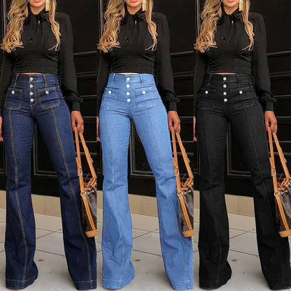 Wanda Women's Jeans | High-Waisted, Stretch Black Flared Denim - Hartwella