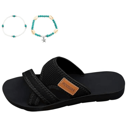Wander Black Flat Sandals | Comfortable Open Toe Design for Women - Hartwella