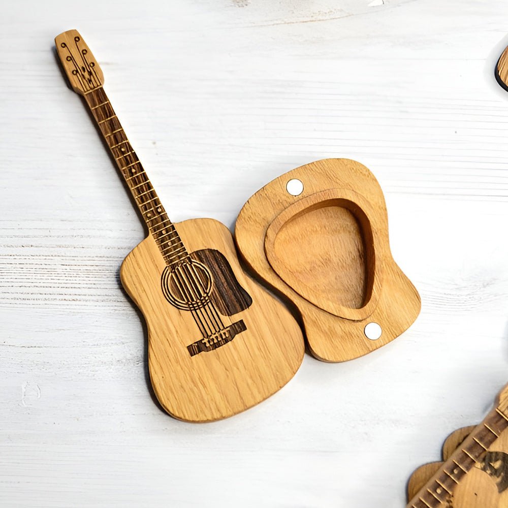 Wavy Guitar Pick Box | Personalized Wooden Design - Hartwella