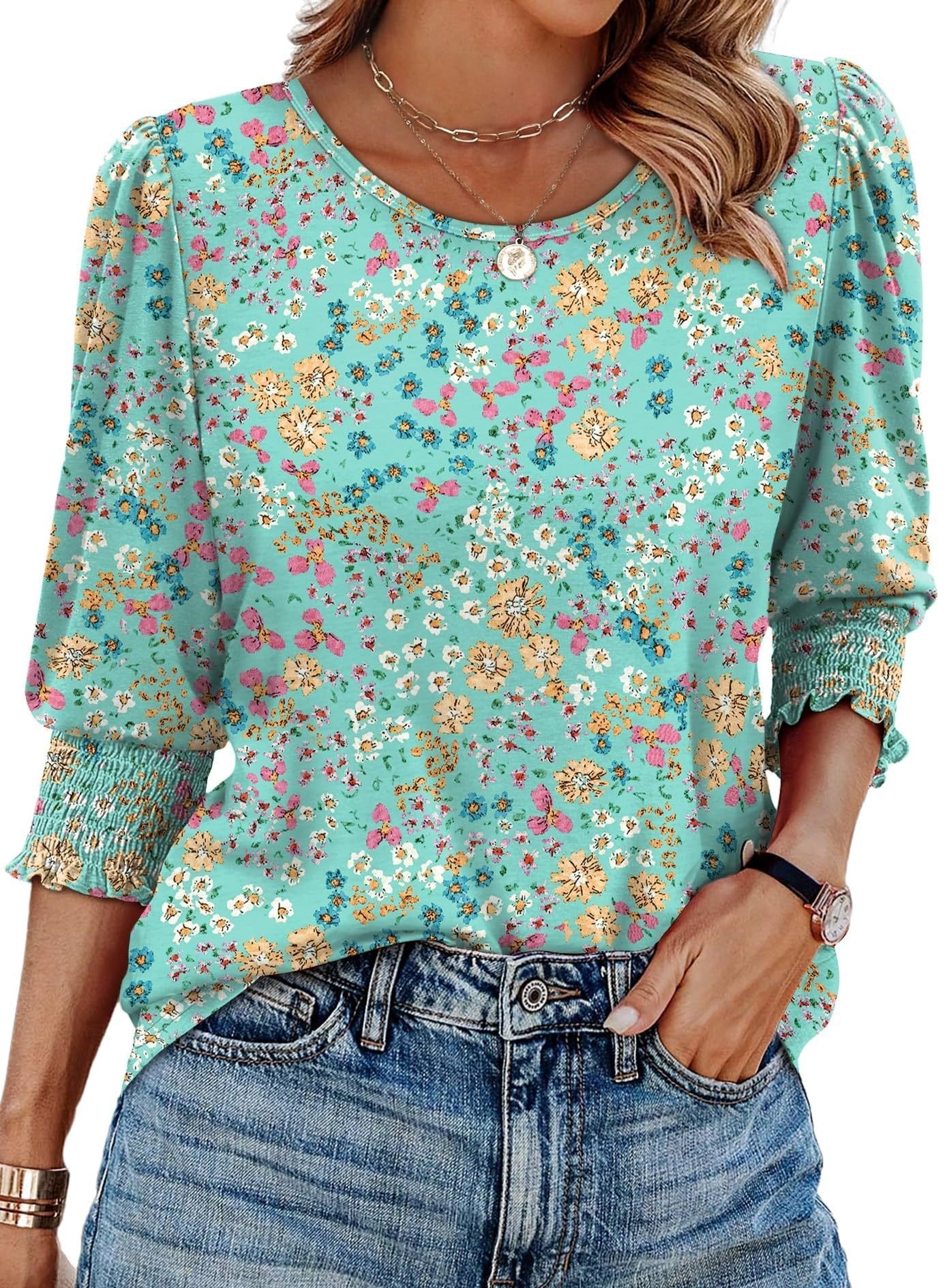 Wendy Blouse | 3/4 Length Sleeve, Smocked Cuffs - Hartwella