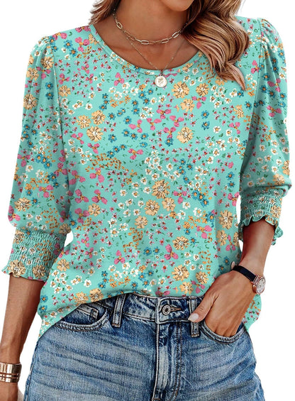 Wendy Blouse | 3/4 Length Sleeve, Smocked Cuffs - Hartwella
