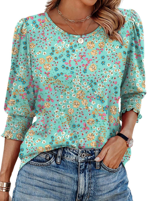 Wendy Blouse | 3/4 Length Sleeve, Smocked Cuffs - Hartwella